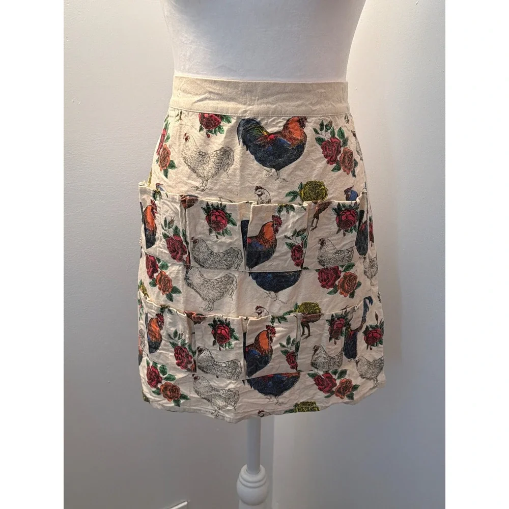 Canvas Egg Gathering Apron Rooster Chicken Rose Print Farmhouse Waist Apron